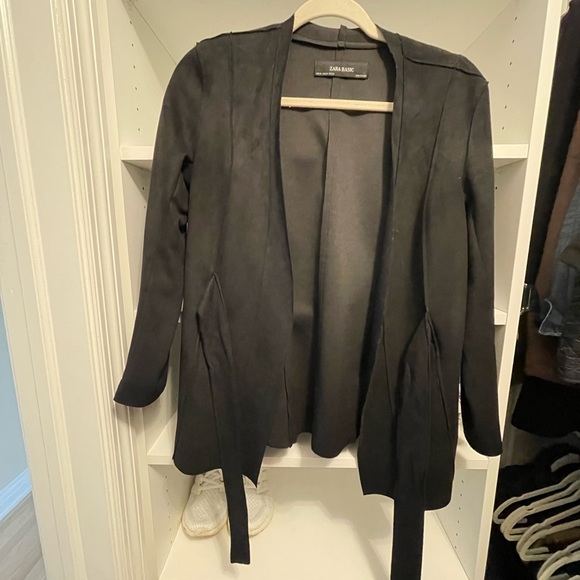 Zara Black Faux Suede Tie Jacket - Picture 3 of 6
